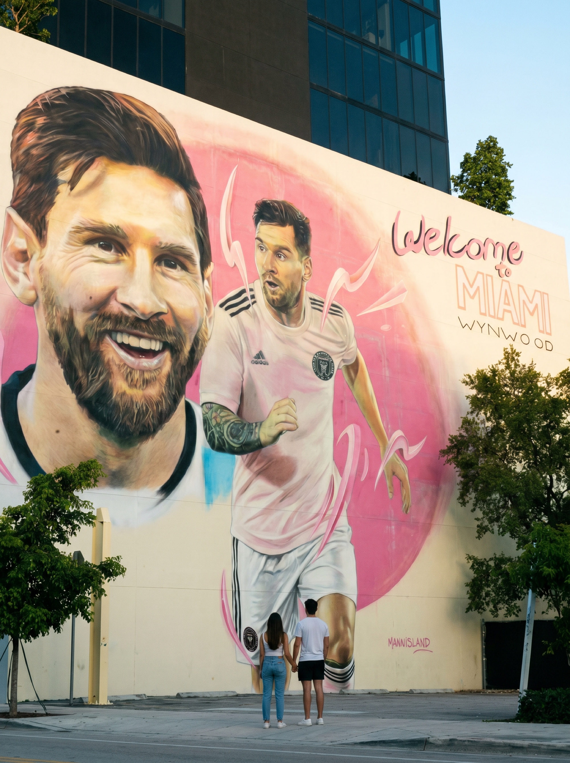 Messi mural by Maxi Bagnasco on NW 28th St, steps from Ventura Wynwood