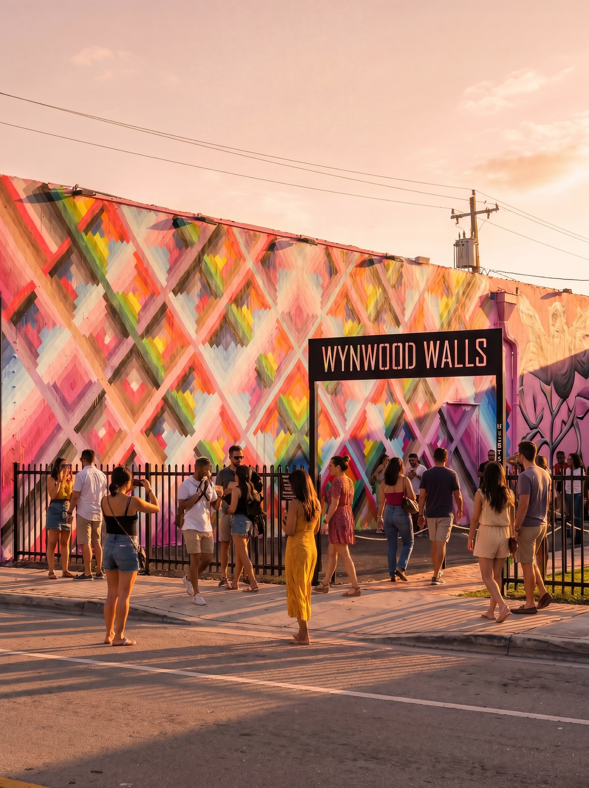 Wynwood Walls pink entrance plaza at golden hour